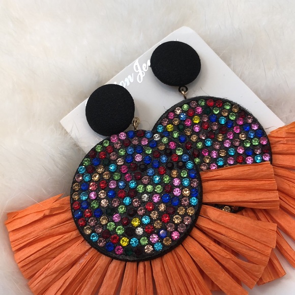 Large Multicolor Rhinestone Fringe Tassel Earrings - Picture 2 of 9